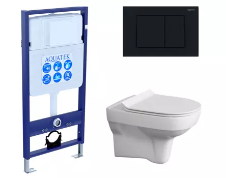 Комплект 3 в 1 инсталляция Акватек Standart 50 + Унитаз подвесной Cersanit City New clean on с кнопкой черной INS-0000012 + S-MZ-CITY-COn-S-DL-w + KDI-0000012