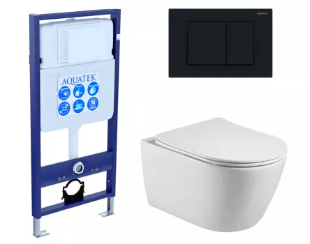 Комплект 3 в 1 инсталляция Акватек Standart 50 + Унитаз подвесной Акватек Вега AQ1905-00 с кнопкой черной INS-0000012 + AQ1905-00 + KDI-0000012