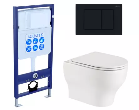 Комплект 3 в 1 инсталляция Акватек Standart 50 + Подвесной унитаз WeltWasser Erlenbach 004 GL-WT с кнопкой черной INS-0000012 + 10000003807 + KDI-0000012
