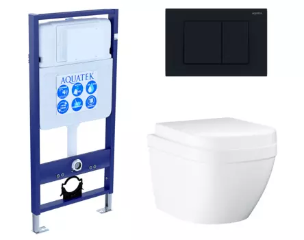 Комплект 3 в 1 инсталляция Акватек Standart 50 + Унитаз подвесной Grohe Euro Ceramic 39206000 с кнопкой черной INS-0000012 + 39206000 + 39330001 + KDI-0000012