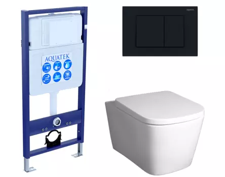 Комплект 3 в 1 инсталляция Акватек Standart 50 + Унитаз подвесной BelBagno Albano BB120CHR с кнопкой черной INS-0000012 + BB120CHR + BB120SC + KDI-0000012