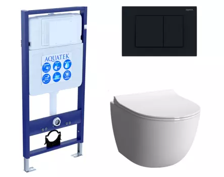 Комплект 3 в 1 инсталляция Акватек Standart 50 + Унитаз подвесной VitrA Sento 7748В003-0075 с кнопкой черной INS-0000012 + 7748B003-0075 + 130-003-009 + KDI-0000012