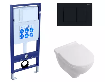 Комплект 3 в 1 инсталляция Акватек Standart 50 + Унитаз подвесной Villeroy & Boch O Novo Directflush с кнопкой черной INS-0000012 + 5660HR01 + KDI-0000012