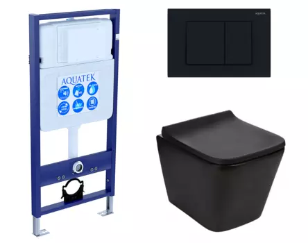 Комплект 3 в 1 инсталляция Акватек Standart 50 + Подвесной унитаз WeltWasser Gelbach 041 MT-BL черный с кнопкой черной INS-0000012 + 10000008262 + KDI-0000012