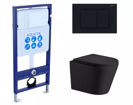 Комплект 3 в 1 инсталляция Акватек Standart 50 + Подвесной унитаз WeltWasser Salzbach 043 MT-BL черный с кнопкой черной INS-0000012 + 10000008258 + KDI-0000012