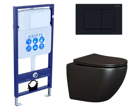 Комплект 3 в 1 инсталляция Акватек Standart 50 + Унитаз подвесной Ceramica Nova Metropol CN4002MB черный с кнопкой черной INS-0000012 + CN4002MB + KDI-0000012