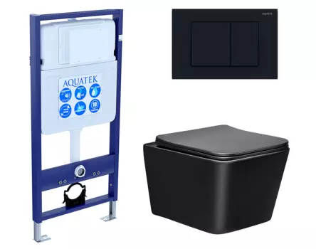 Комплект 3 в 1 инсталляция Акватек Standart 50 + Унитаз Vincea Q-Line VT1-12MB черный с кнопкой черной INS-0000012 + VT1-12MB + KDI-0000012