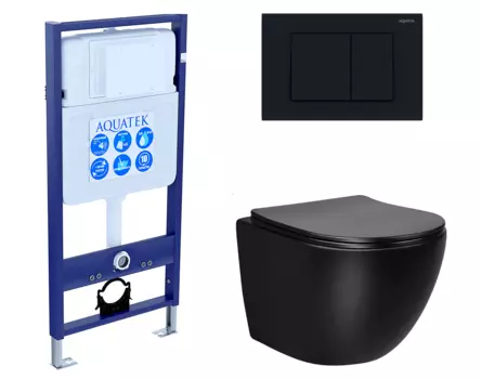 Комплект 3 в 1 инсталляция Акватек Standart 50 + Унитаз Vincea Globo VT1-14MB черный с кнопкой черной INS-0000012 + VT1-14MB + KDI-0000012