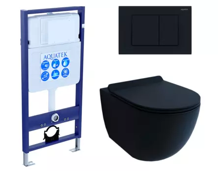 Комплект 3 в 1 инсталляция Акватек Standart 50 + Унитаз подвесной Esbano Garcia черный с кнопкой черной INS-0000012 + ESUPGARCBM + KDI-0000012