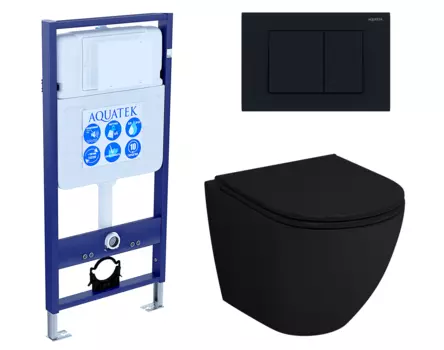Комплект 3 в 1 инсталляция Акватек Standart 50 + Унитаз подвесной Grossman GR-4455BMS черный с кнопкой черной INS-0000012 + GR-4455BMS + KDI-0000012