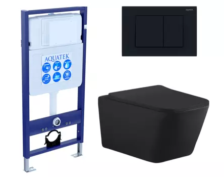 Комплект 3 в 1 инсталляция Акватек Standart 50 + Унитаз подвесной Aquanet Tavr-W BW 287011 черный с кнопкой черной INS-0000012 + 287011 + KDI-00000012