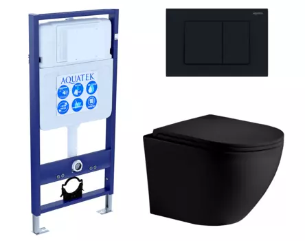 Комплект 3 в 1 инсталляция Акватек Standart 50 + Унитаз подвесной Weltwasser WW Merzbach 043 MT-BL черный с кнопкой черной INS-0000012 + 10000008255 + KDI-0000012