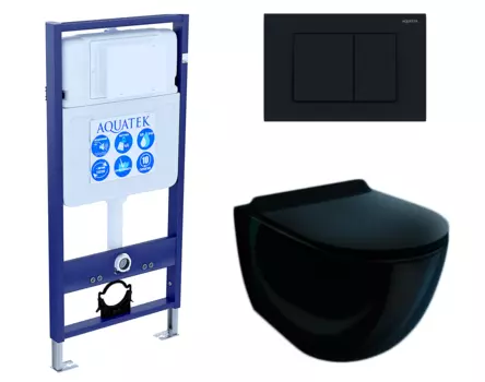 Комплект 3 в 1 инсталляция Акватек Standart 50 + Унитаз подвесной Esbano Garcia ESUPGARCB чёрный с кнопкой черной INS-0000012 + ESUPGARCB + KDI-0000012