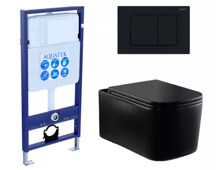 Комплект 3 в 1 инсталляция Акватек Standart 50 + Унитаз Vincea Ultra Rimless VT1-32MB черный с кнопкой черной INS-0000012 + VT1-32MB + KDI-0000012