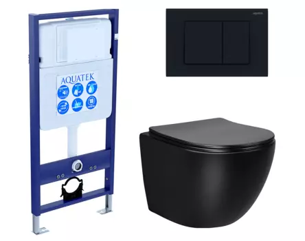 Комплект 3 в 1 инсталляция Акватек Standart 50 + Унитаз Vincea Globo VT1-14SMB черный с кнопкой черной INS-0000012 + VT1-14SMB + KDI-0000012