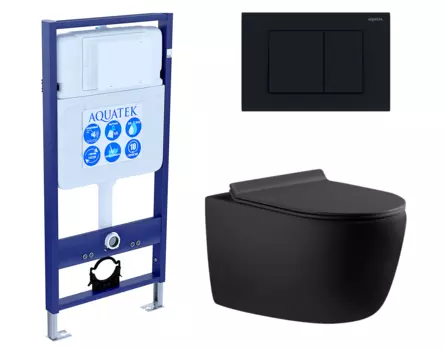 Комплект 3 в 1 инсталляция Акватек Standart 50 + Унитаз подвесной Aquanet Cetus 287008 черный с кнопкой черной INS-0000012 + 287008 + KDI-0000012