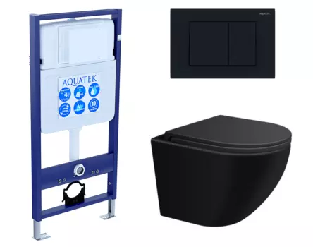 Комплект 3 в 1 инсталляция Акватек Standart 50 + Подвесной унитаз SinteSi EVI черный с кнопкой черной INS-0000012 + SIN-TS-EVI-151BM + KDI-0000012