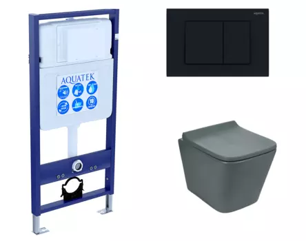 Комплект 3 в 1 инсталляция Акватек Standart 50 + Унитаз подвесной Weltwasser WW SK Gelbach 041 MT-GR серый с кнопкой черной INS-0000012 + 10000008263 + KDI-0000012