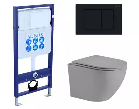 Комплект 3 в 1 инсталляция Акватек Standart 50 + Унитаз подвесной Weltwasser WW Merzbach 043 MT-GR серый с кнопкой черной INS-0000012 + 10000003708 + KDI-0000012