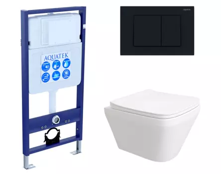 Комплект 3 в 1 инсталляция Акватек Standart 50 + Унитаз подвесной Enio Vicino EN9170544 с кнопкой черной INS-0000012 + EN9170544 + KDI-0000012
