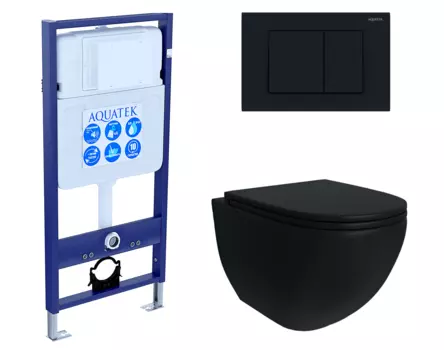Комплект 3 в 1 инсталляция Акватек Standart 50 + Унитаз подвесной Enio Unico BL EN4105055 черный с кнопкой черной INS-0000012 + EN4105055 + KDI-0000012