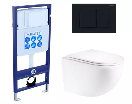 Комплект 3 в 1 инсталляция Акватек Standart 50 + Унитаз подвесной Enio Unico Tornado EN2105073 с кнопкой черной INS-0000012 + EN2105073 + KDI-0000012