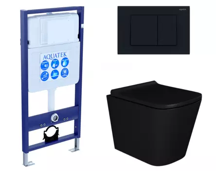 Комплект 3 в 1 инсталляция Акватек Standart 50 + Унитаз подвесной Enio Binario BL EN4180225 черный с кнопкой черной INS-0000012 + EN4180225 + KDI-0000012