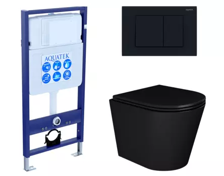 Комплект 3 в 1 инсталляция Акватек Standart 50 + Унитаз подвесной Enio Cento BL EN4280035 черный с кнопкой черной INS-0000012 + EN4280035 + KDI-0000012