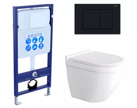 Комплект 3 в 1 инсталляция Акватек Standart 50 + Унитаз подвесной Enio Pulito EN1170052 с кнопкой черной INS-0000012 + EN1170052 + KDI-0000012