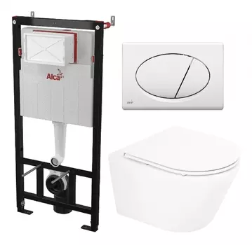 Комплект 3 в 1 инсталляция AlcaPlast AM101/1120-3:1 RU M70-0001 + Унитаз подвесной BelBagno Tre BB8001CHR/SC + кнопка белая