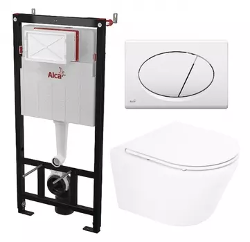 Комплект 3 в 1 инсталляция AlcaPlast AM101/1120-3:1 RU M70-0001 + Унитаз подвесной BelBagno Tre BB8001CHR/SC + кнопка белая