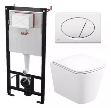 Комплект 3 в 1 инсталляция AlcaPlast AM101/1120-3:1 RU M70-0001 + Унитаз подвесной Enio Binario + кнопка белая