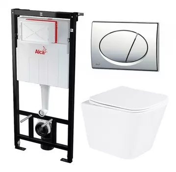 Комплект 3 в 1 инсталляция AlcaPlast AM101/1120-3:1 RU M71-0001 + Унитаз подвесной BelBagno Due BB3103CHR/SC + кнопка хром
