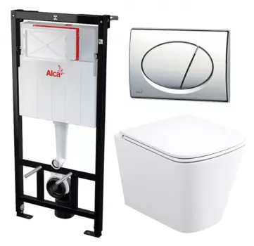 Комплект 3 в 1 инсталляция AlcaPlast AM101/1120-3:1 RU M71-0001 + Унитаз подвесной Enio Binario + кнопка хром