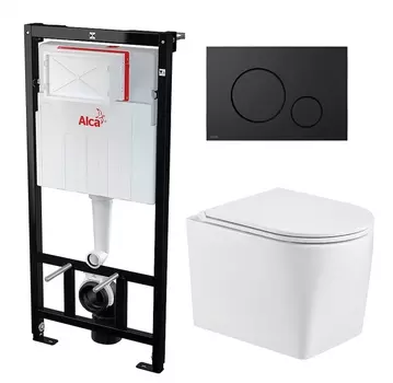 Комплект 3 в 1 инсталляция AlcaPlast AM101/1120-4:1 RU M678-0001 + Унитаз подвесной WeltWasser Nesenbach 004 GL-WT + кнопка черная матовая