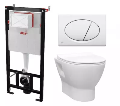 Комплект 3 в 1 инсталляция AlcaPlast AM101/1120-3:1 RU M70-0001 + Унитаз подвесной Enio Nativo EN1270551 + кнопка белая
