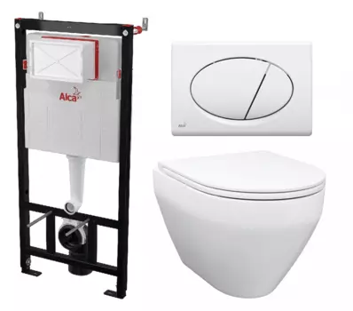 Комплект 3 в 1 инсталляция AlcaPlast AM101/1120-3:1 RU M70-0001 + Унитаз подвесной Enio Cono EN2870522 + кнопка белая