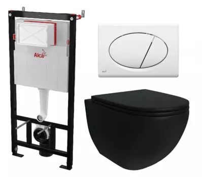 Комплект 3 в 1 инсталляция AlcaPlast AM101/1120-3:1 RU M70-0001 + Унитаз подвесной Enio Unico BL черный EN4105055 + кнопка белая