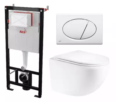 Комплект 3 в 1 инсталляция AlcaPlast AM101/1120-3:1 RU M70-0001 + Унитаз подвесной Enio Unico Tornado EN2105073 + кнопка белая