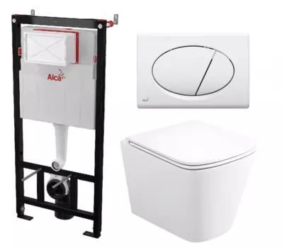 Комплект 3 в 1 инсталляция AlcaPlast AM101/1120-3:1 RU M70-0001 + Унитаз подвесной Enio Binario Tornado EN4180237 + кнопка белая