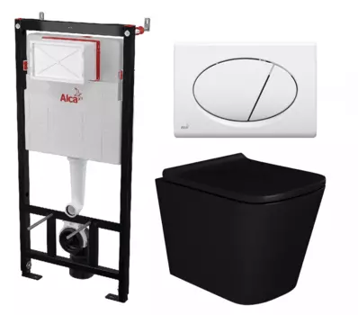 Комплект 3 в 1 инсталляция AlcaPlast AM101/1120-3:1 RU M70-0001 + Унитаз подвесной Enio Binario BL черный EN4180225 + кнопка белая