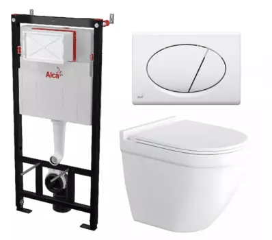 Комплект 3 в 1 инсталляция AlcaPlast AM101/1120-3:1 RU M70-0001 + Унитаз подвесной Enio Pulito EN1170052 + кнопка белая