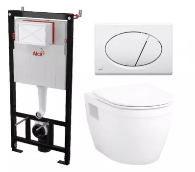 Комплект 3 в 1 инсталляция AlcaPlast AM101/1120-3:1 RU M70-0001 + Унитаз подвесной Enio Bolo EN8350034 + кнопка белая