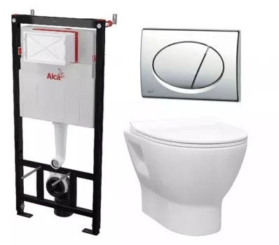 Комплект 3 в 1 инсталляция AlcaPlast AM101/1120-3:1 RU M71-0001 + Унитаз подвесной Enio Nativo EN1270551 + кнопка хром