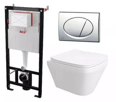 Комплект 3 в 1 инсталляция AlcaPlast AM101/1120-3:1 RU M71-0001 + Унитаз подвесной Enio Vicino EN9170544 + кнопка хром