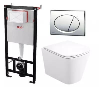 Комплект 3 в 1 инсталляция AlcaPlast AM101/1120-3:1 RU M71-0001 + Унитаз подвесной Enio Binario Tornado EN4180237 + кнопка хром