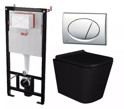 Комплект 3 в 1 инсталляция AlcaPlast AM101/1120-3:1 RU M71-0001 + Унитаз подвесной Enio Binario BL черный EN4180225 + кнопка хром