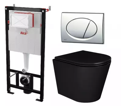 Комплект 3 в 1 инсталляция AlcaPlast AM101/1120-3:1 RU M71-0001 + Унитаз подвесной Enio Cento BL черный EN4280035 + кнопка хром