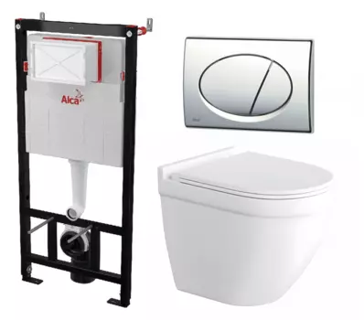 Комплект 3 в 1 инсталляция AlcaPlast AM101/1120-3:1 RU M71-0001 + Унитаз подвесной Enio Pulito EN1170052 + кнопка хром