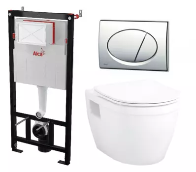 Комплект 3 в 1 инсталляция AlcaPlast AM101/1120-3:1 RU M71-0001 + Унитаз подвесной Enio Bolo EN8350034 + кнопка хром